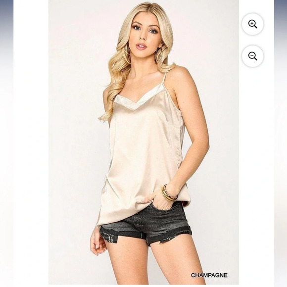 NWOT Y2K Gigio Plus Champagne Gold Sheer Adjustable Strap Camisole Side Slits 1X - Picture 3 of 4